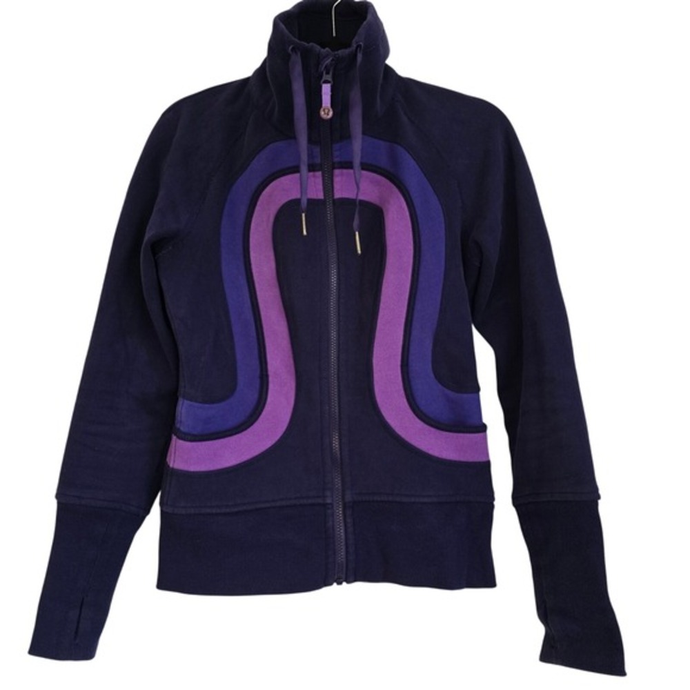 Lululemon Athletica Purple Blue Striped Full Zip Jacket Size 4 Thumbholes